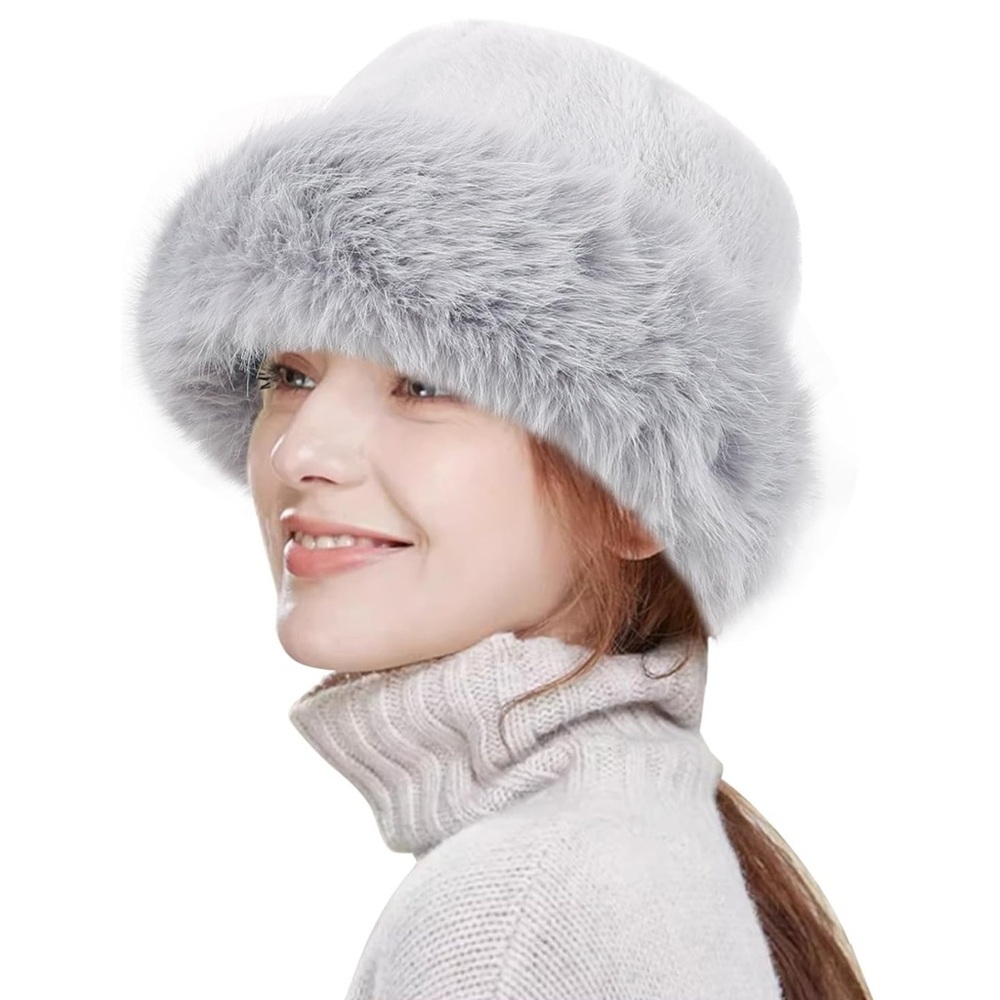 Gray Faux Fur Winter Hat – Soft & Warm Russian Style